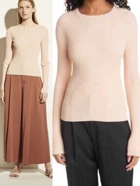 Vince Marled Rib Crew Pullover in Rose Water/Petal Still Wool Cotton Blend